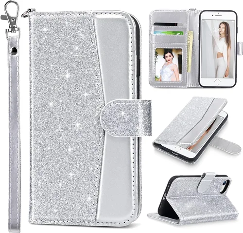 Miniatura 12 de ULAK Funda tipo cartera para iPhone SE 3 (2022)/SE (2020)/8/7 con soporte para tarjetas, funda de piel sintética de alta calidad con ranuras