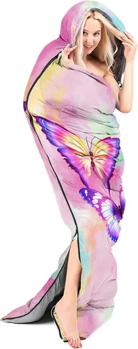 Miniatura 9 de CVHOUSE Saco de dormir de mariposa para campamento, 3 estaciones, clima cálido y fresco, ligero, saco de dormir impermeable para adultos y niños