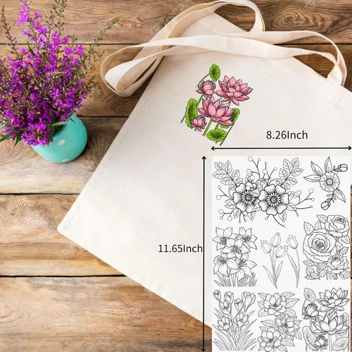 Miniatura 2 de Papel de bordado para pegar y puntar, soluble en agua, estabilizador de bordado, autoadhesivo, papel soluble en agua con patrones de flores para 17