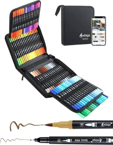 Marcadores de doble pincel de 100 colores, puntas finas y de pincel, bolígrafos numerados con aplicación para adultos, libro de colorear, diario de