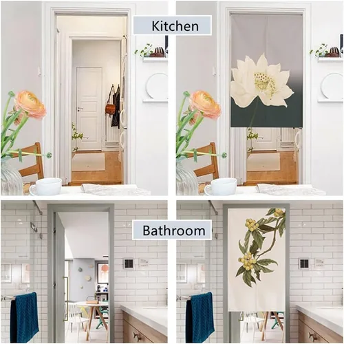 Miniatura 3 de Tapiz de cortina japonesa Noren para puerta, tradicional chino, pintura de loto chino, cortina de puerta impresa, cortina de puerta con acuarela