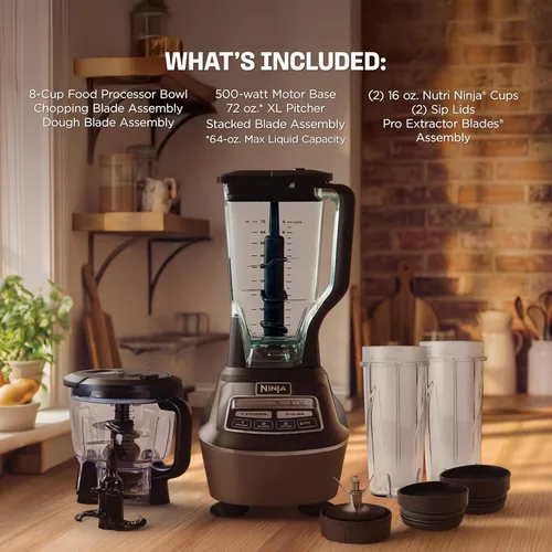 Miniatura 8 de Ninja Mega Kitchen System, 1500 W, licuadora de tamaño completo de 72 onzas y procesador de alimentos de 8 tazas con (2) tazas para llevar de 16