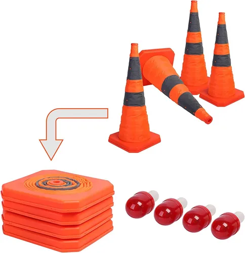 Miniatura 4 de Sunnyglade [Paquete de 4] Conos de tráfico plegables de 28 pulgadas con luz LED, cono de seguridad reflectante multiusos desplegable (naranja x4)