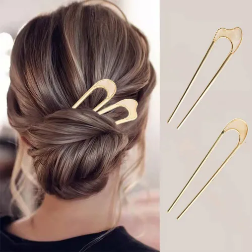 Miniatura 3 de Paquete de 3 horquillas en forma de U para el cabello francés, moño para el cabello, chignon dorado para mujer, accesorios para el cabello