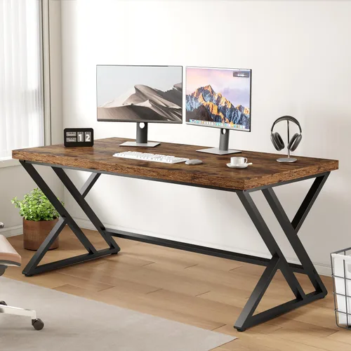 Miniatura 14 de LVB Escritorio Moderno Blanco para Computadora, Escritorio Industrial Largo para Oficina en Casa para Estudiante, Escritorio Grande de Metal y Roble