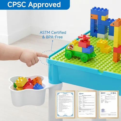 Miniatura 3 de Burgkidz Juego de mesa de actividades y sillas 5 en 1 con almacenamiento, 128 bloques de construcción compatibles con las principales marcas