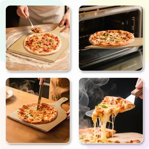 Miniatura 6 de G.a HOMEFAVOR Paquete de 2 cáscaras de madera para pizza, paleta de pizza de 12 pulgadas con mango de madera, espátula de pizza para hornear