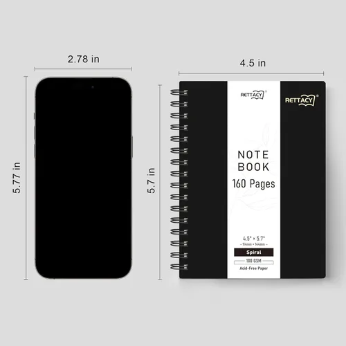 Miniatura 3 de RETTACY Cuaderno de bolsillo, 160 páginas forradas, tamaño mini A6 (4.5" × 5.7"), para trabajo, diario, escritura, papel grueso de 100 g/m²
