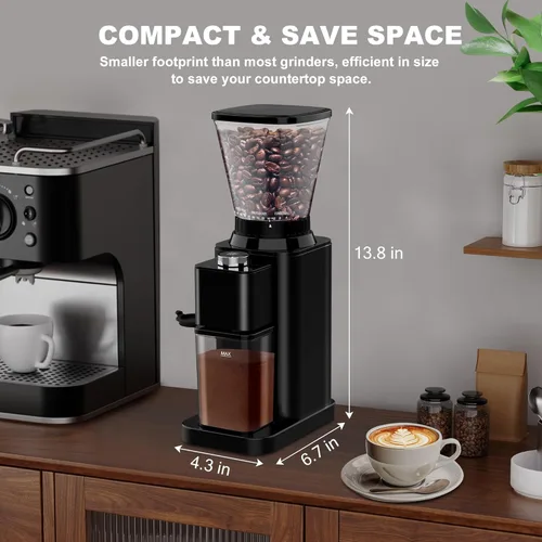Miniatura 8 de Molinillo de Café Eléctrico con Rebaba Cónica para Espresso, Molinillo de Granos de Café para Uso Doméstico Mejorado con 48 Configuraciones