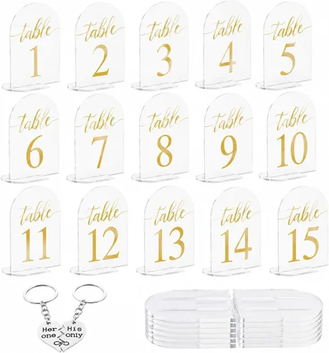 Letrero acrílico con números de mesa impresos dorados, número de mesa de boda para recepción, hoteles, hojas acrílicas con tarjetero (4 x 6