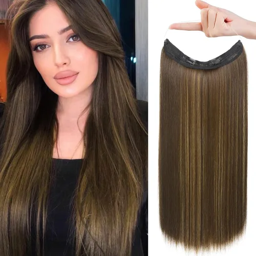 Miniatura 19 de REECHO - Extensiones de cabello con alambre invisible y con cintillo transparente, tamaño ajustable, clips seguros extraíbles, cabello lacio, diseño
