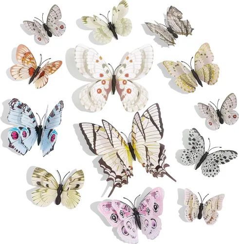 Miniatura 9 de SAOROPEB Decoración de pared de mariposa 3D, 24 piezas de decoraciones de mariposa de doble capa para decoraciones de fiesta, decoración
