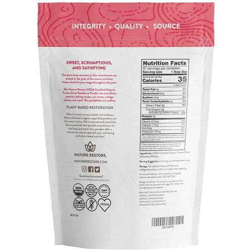 Miniatura 2 de Nature Restore Polvo de fresa liofilizado orgánico certificado por USDA, 8 onzas, sin OMG, sin gluten, vegano
