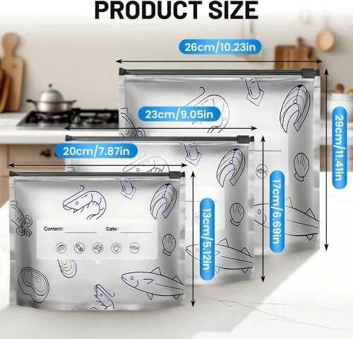 Miniatura 2 de 2026 Nuevas Bolsas de Almacenamiento Sellables de Aluminio Reutilizables, Bolsas de Zipper de Vacío Reajustables con Etiqueta y Cierre