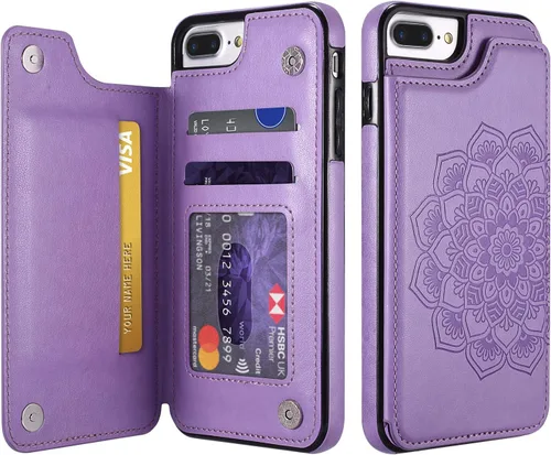 Miniatura 14 de UEEBAI Funda para iPhone SE 2022/7/8/SE 2020, funda de piel sintética con cierre magnético, ranuras para tarjetas, función de soporte