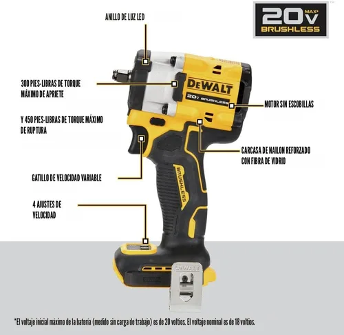 Miniatura 6 de DEWALT ATOMIC 20V MAX* 3/8 pulgadas Llave de impacto inalámbrica con yunque de anillo de retención (solo herramienta) (DCF923B)