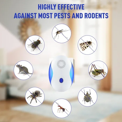 Miniatura 6 de Repelente ultrasónico de plagas para uso en interiores, control electrónico de plagas 4 en 1 para ratones, insectos, arañas, roedores, insectos