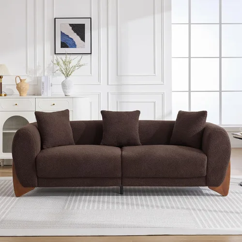 Miniatura 15 de Sofá Sherpa Boucle Moderno Tipo Nube de 3 Plazas de 87", Sofá con Patas de Madera Maciza, Asiento Extra Profundo de 25", Cómodo Sofá Tapizado