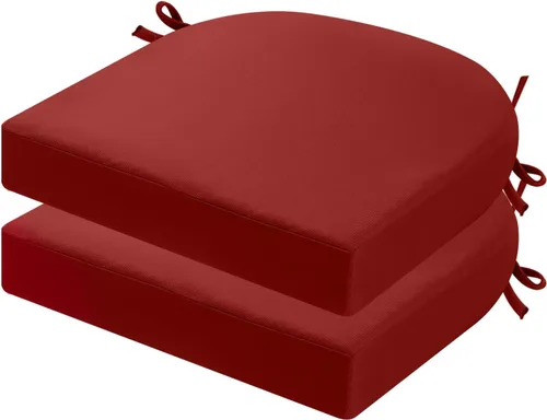 idee-home Juego de 2 cojines de silla al aire libre, cojines de silla de patio de 19" x 19" x 3" gruesos impermeables con lazos para muebles de