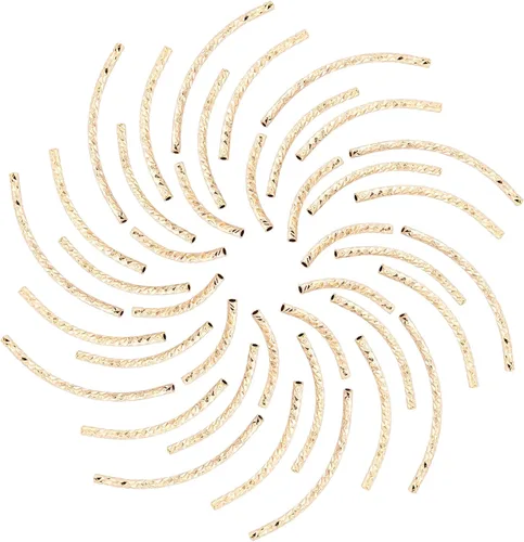 Miniatura 8 de CREATCABIN 1 caja de 30 cuentas de tubo curvadas de oro de latón elegante cuentas de fideos chapados en oro real de 24 quilates, conectores
