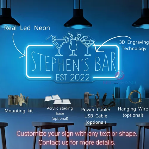 Miniatura 2 de Letrero de barra de neón personalizado – Letrero de luz personalizado para decoración de bar del hogar, salón o cueva de hombre (grabado rectangular)