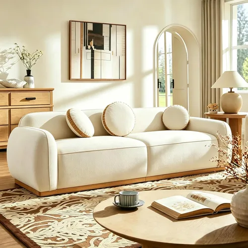 Miniatura 10 de Sofá moderno de 82 pulgadas con patas de metal, sofá boucle tapizado, sofás de lujo con asiento profundo de 3 plazas, sofá alto y minimalista