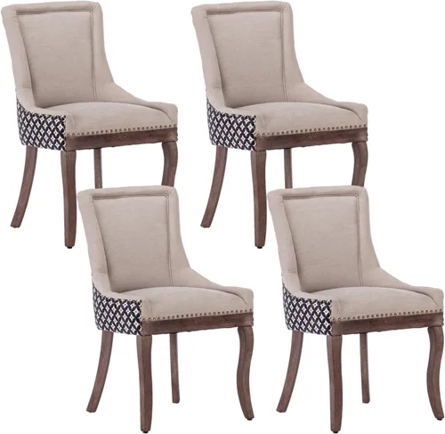 Miniatura 25 de Aoowow Juego de 2 sillas laterales tapizadas vintage de tela, sillas de madera maciza para cocina, comedor con cabezas de clavo, patas de madera