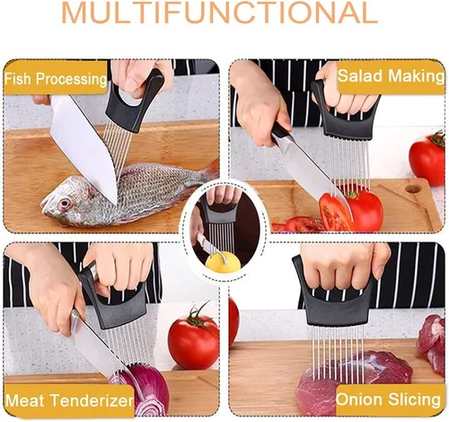 Miniatura 5 de ESINAM Cortador de cebolla, cortador de verduras prémium para papa y tomate, herramienta auxiliar afilada de acero inoxidable para cortar frutas