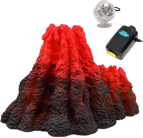 S-Lifeeling Decoración de tanque Volcán Ornamento de lava Explosión Look Decoraciones de acuario con foco LED multicolor para pecera (L)