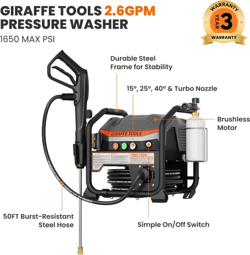 Miniatura 8 de Giraffe Tools Lavadora Eléctrica Comercial Ultraflow - Con bomba de cobre 1000H, montaje dual en pared/piso, motor sin escobillas, bajo nivel