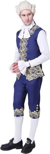 Miniatura 6 de CosplayDiy Traje de corte del siglo XVIII para hombre, uniforme militar británico victoriano colonial, elegante disfraz rococó para hombre Azul