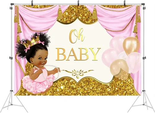 Miniatura 2 de Ticuenicoa Telón de fondo Oh Baby para niña, princesa real, fondo rosa y dorado para baby shower, fondo fresco de princesa baby shower, cartel