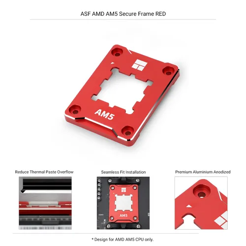 Miniatura 3 de Thermalright ASF-RED AM5 Soporte para CPU, marco de fijación antiflexión correctivo, montaje fijo AM5 de ajuste completo sin marcas, marco de Rojo