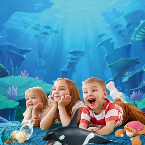 Miniatura 4 de Telones de fondo de fotografía de Sirenita - Fondo para fotos - Fondo de Yeele de 7 x 5 pies, fondo de princesa sirena oceánica, imagen de fiesta