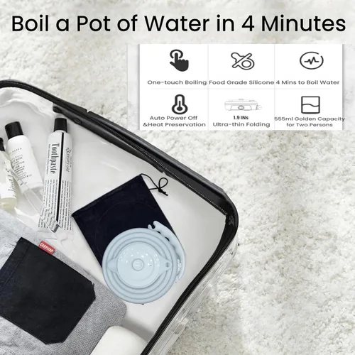 Miniatura 4 de Hervidor eléctrico de viaje, hervidor de té portátil pequeño, hervidor eléctrico plegable de silicona de grado alimenticio, apagado automático