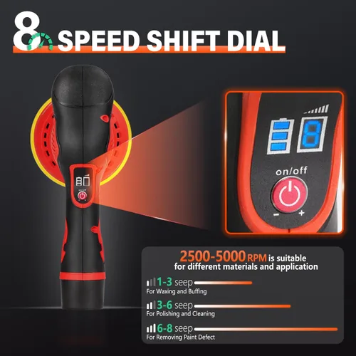 Miniatura 3 de NIHAO - Pulidor de búfer inalámbrico de 5 pulgadas con 2 baterías recargables de 12 V 2000 mAh y 15 accesorios adicionales, 8 velocidades variables