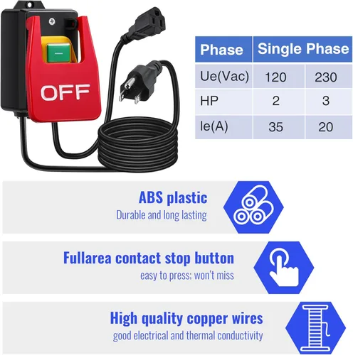 Miniatura 2 de Dreyoo 1 Pack Interruptor Monofásico Encendido/Apagado 120/230V, Interruptor de Mesa de Enrutador de 2HP a 120V con Gran Señal de Alto