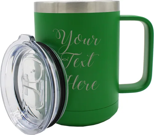 Miniatura 12 de My Personal Memories Taza de café personalizada con aislamiento de 15 onzas con asa y tapa, monograma y grabado con tu texto (negro)