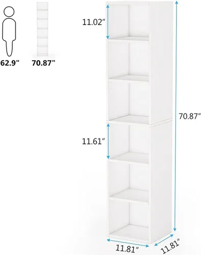 Miniatura 2 de Unknown1 Estantería estrecha de 70.9 pulgadas de alto con 6 niveles, color blanco, MDF clásico brillante