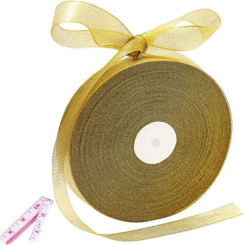 Cinta de 100 yardas con purpurina dorada de 1 pulgada, cinta de tela sólida de ancho brillante para envoltura de regalos, manualidades, decoración