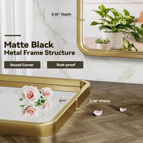 Miniatura 3 de Brightify Espejo de baño dorado para pared, 22 x 30 pulgadas, espejo rectangular con marco de metal dorado, moderno espejo de tocador montado