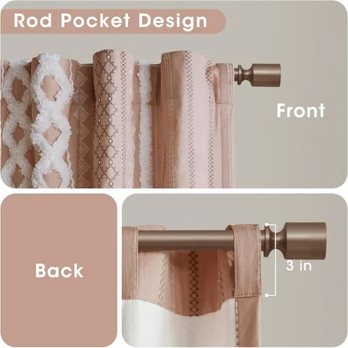 Miniatura 5 de INK+IVY Cortinas Boho para Dormitorio PANEL ÚNICO Cortinas de Ventana para Sala de Estar, 100% Algodón con Rayas de Chenilla Copetuda Estilo Granja