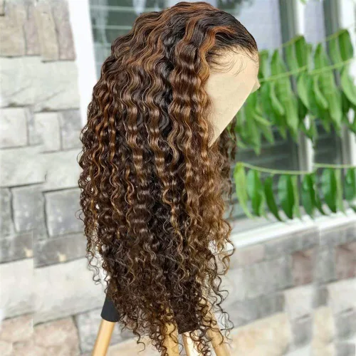 Miniatura 4 de Peluca de cabello humano rizado con encaje frontal transparente HD de onda profunda, previamente despuntada con abuelitos, nudos blanqueados