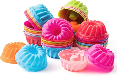 Miniatura 9 de R HORSE Paquete de 42 moldes de silicona para cupcakes con forma de múltiples flores, moldes antiadherentes para hornear muffins, moldes lavables