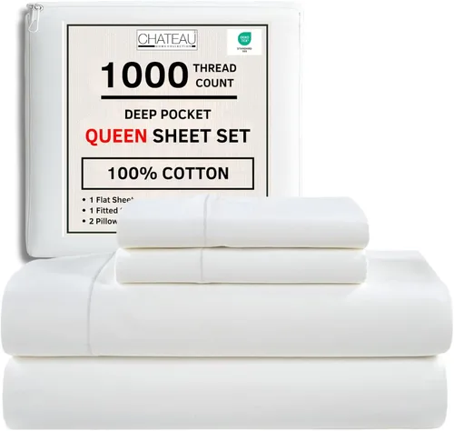 Miniatura 32 de Juego de sábanas 100% algodón para cama King, juego de sábanas certificadas de 1000 TC con bolsillo profundo, juego de sábanas y fundas de almohada