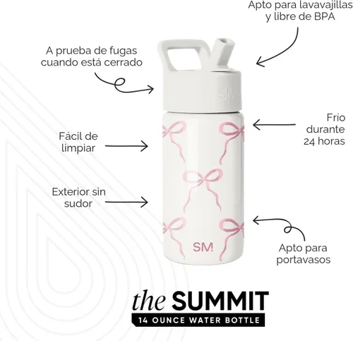Miniatura 2 de Simple Modern Botella de agua para niños con tapa con pajilla, vaso aislado de acero inoxidable de 14 onzas para niños y a prueba de derrames