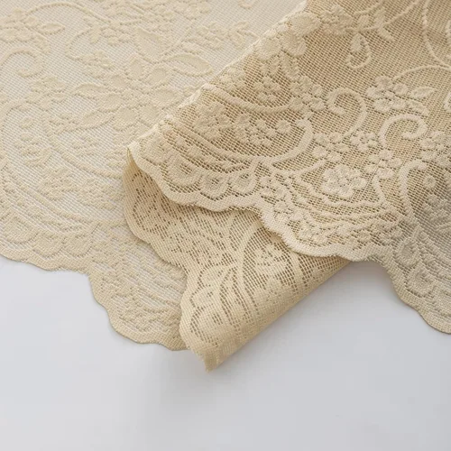 Miniatura 5 de Kotile - Cenefa de encaje beige para ventanas de estilo rústico campestre con diseño floral de vid, fondo ondulado, cenefa transparente de encaje