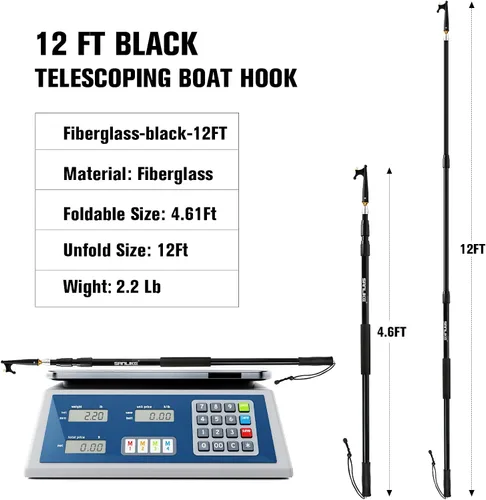 Miniatura 3 de SANLIKE Telescoping Boat Hook for Docking, Floating Fiberglass Dock Hook with Luminous Bead, Twist-Lock Extension Pole, Non-Slip Handle, Rustproof