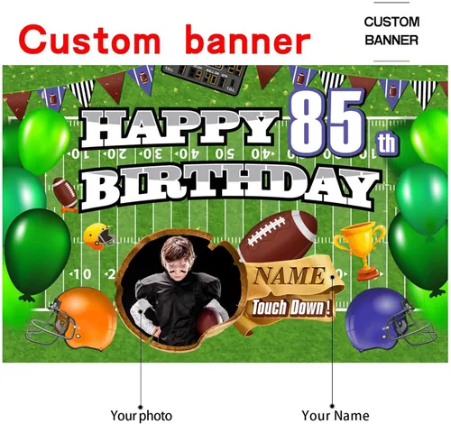 Miniatura 2 de Cartel de decoración de cumpleaños número 85 con temática de fútbol – Cartel de tela personalizado para suministros de fiesta de cumpleaños 85
