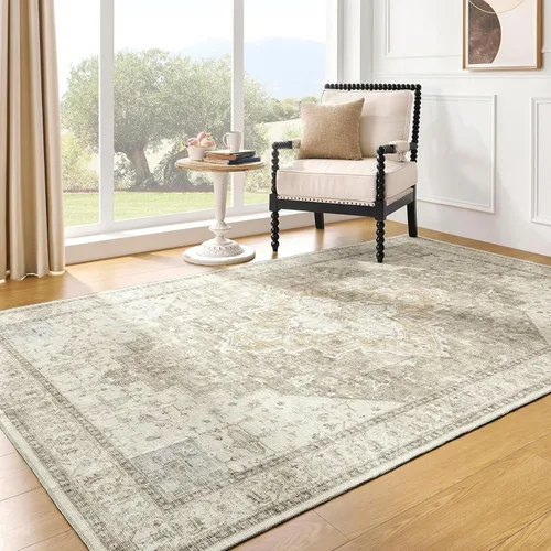 Miniatura 33 de Alfombra de área pequeña de 2x3 pies, antideslizante, neutra, persa lavable estilo casa de campo para entrada, para interiores, color beige tostado